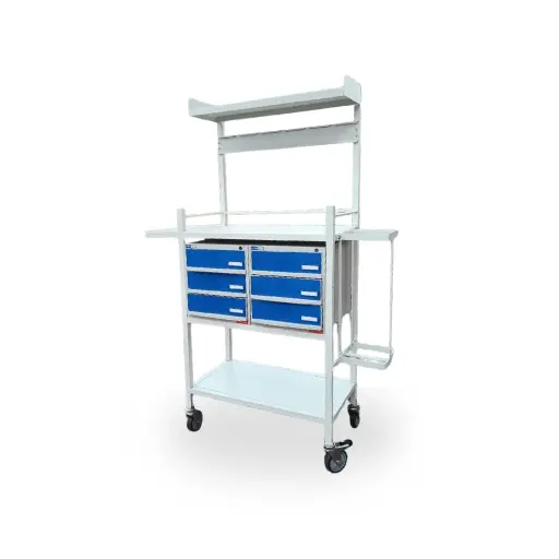 Uniequip Crash Cart – Mild Steel (MS) Frame with Plastic Cabinet, Medical Emergency Trolley for Hospitals & Clinics